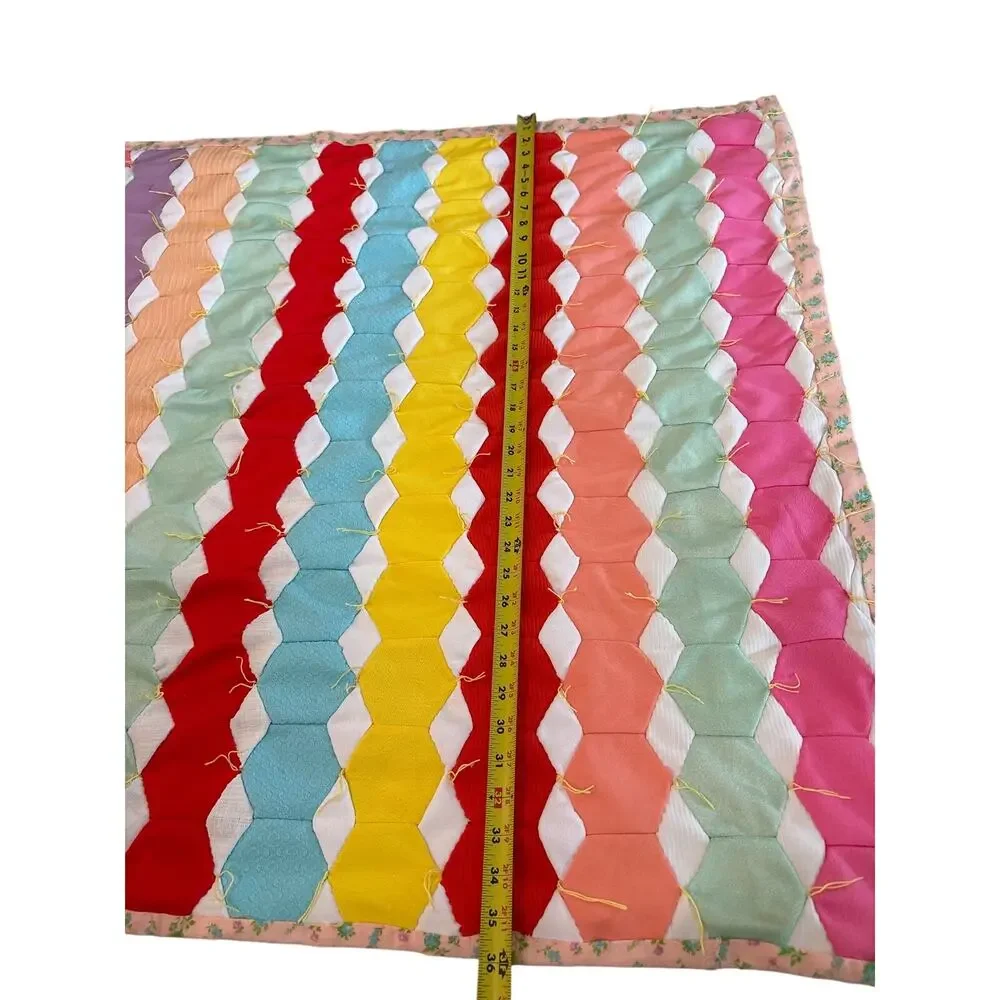 Handmade Vintage Quilt Baby Blanket Colorful Geometric 41x36 Floral Backing